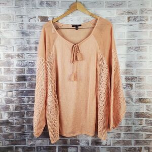 Olivia Sky Top Womens Plus Size 3X Lace Tunic Lagen Peach Travel Vasual